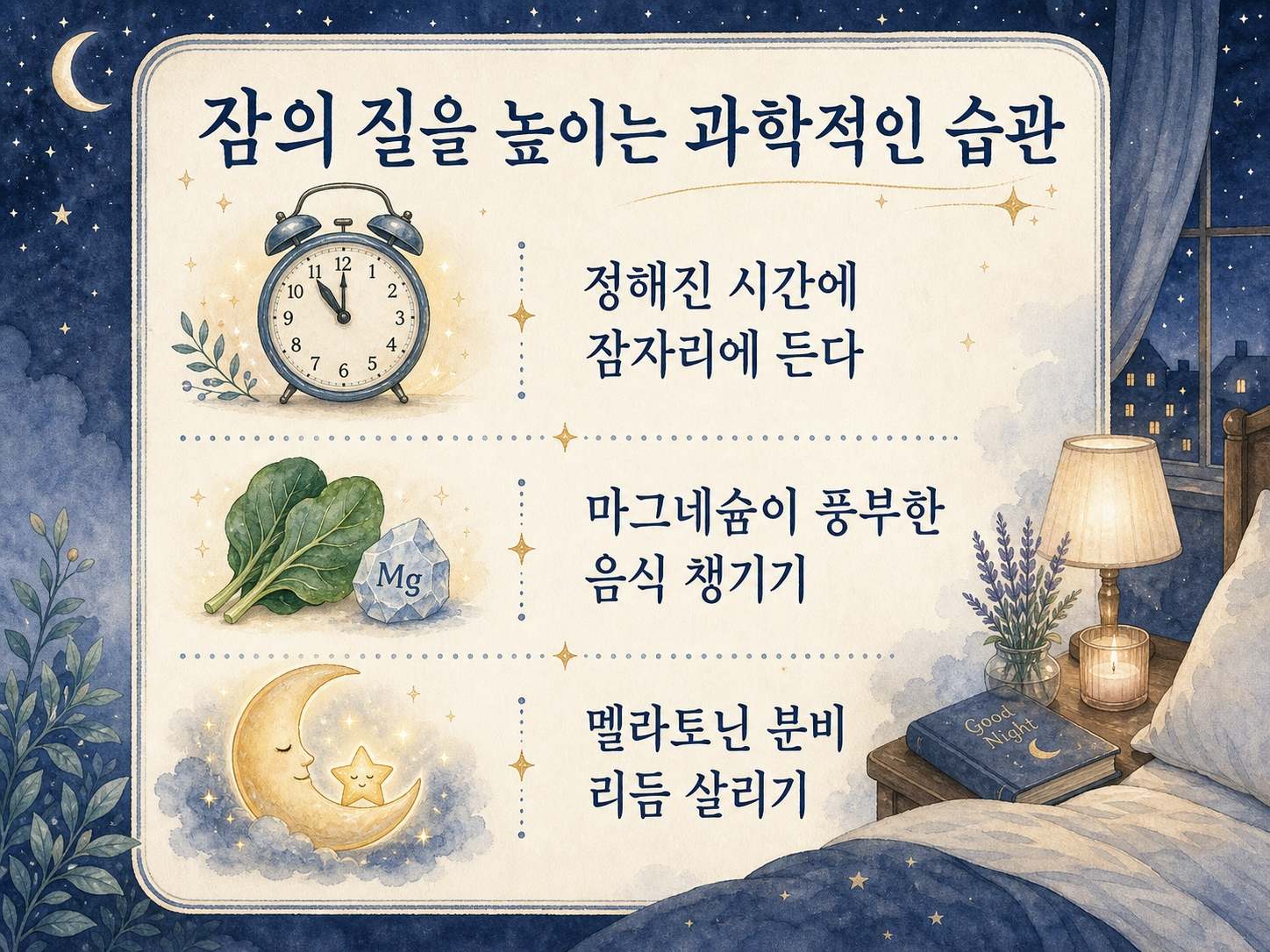 숙면 저녁 식습관 마그네슘 트립토판 요약