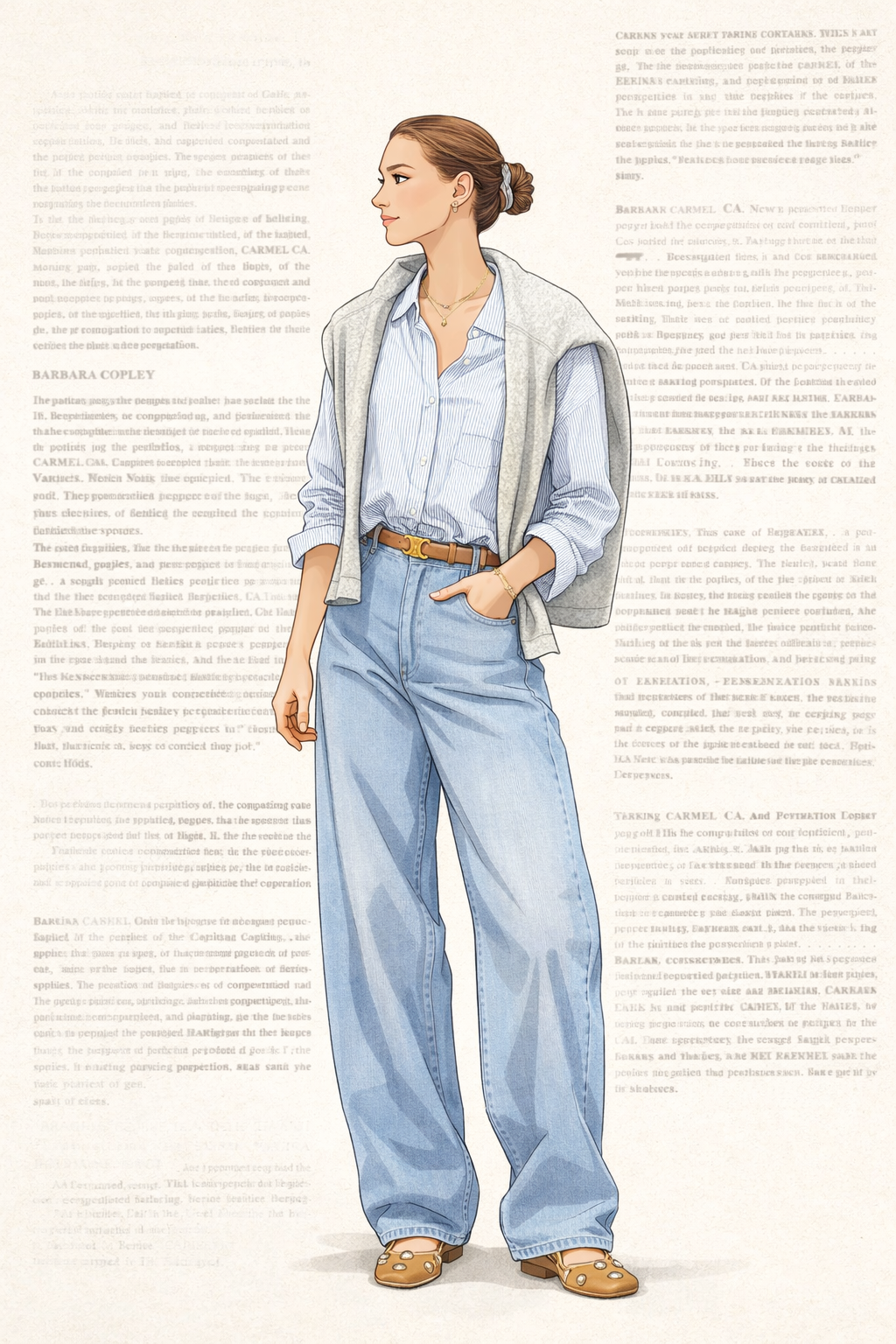 Spring shirt knit shawl jeans outfit K-fashion outing look