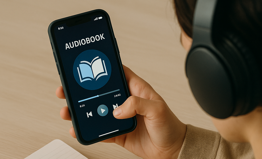 오디오북을 청취하고 있는 직장인의 모습