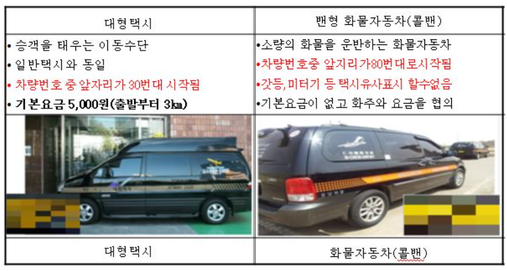 콜밴과택시차이(출처:서울시)