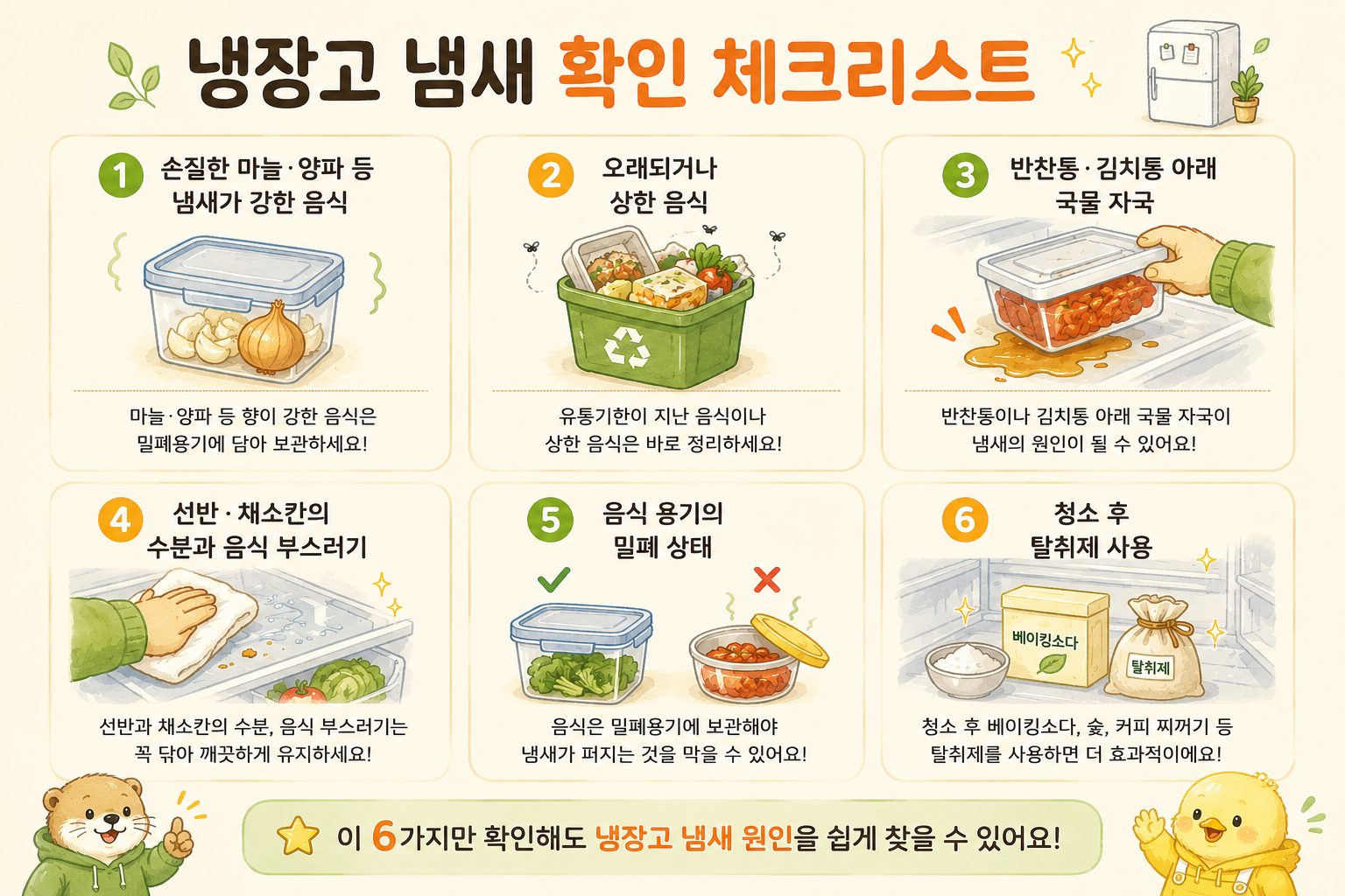냉장고 냄새 확인 체크리스트 6가지 인포그래픽