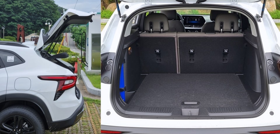 트랙스 크로스오버의 테일게이트를 열어본 모습입니다.