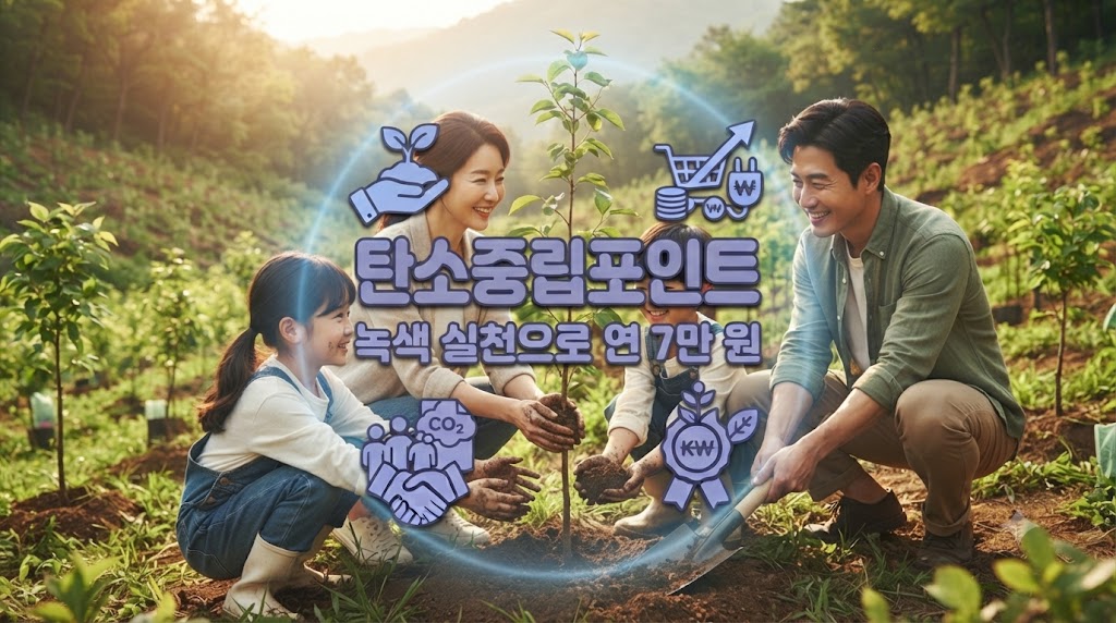 가족이 나무 심으면서 녹색생활 실천하는 모습
