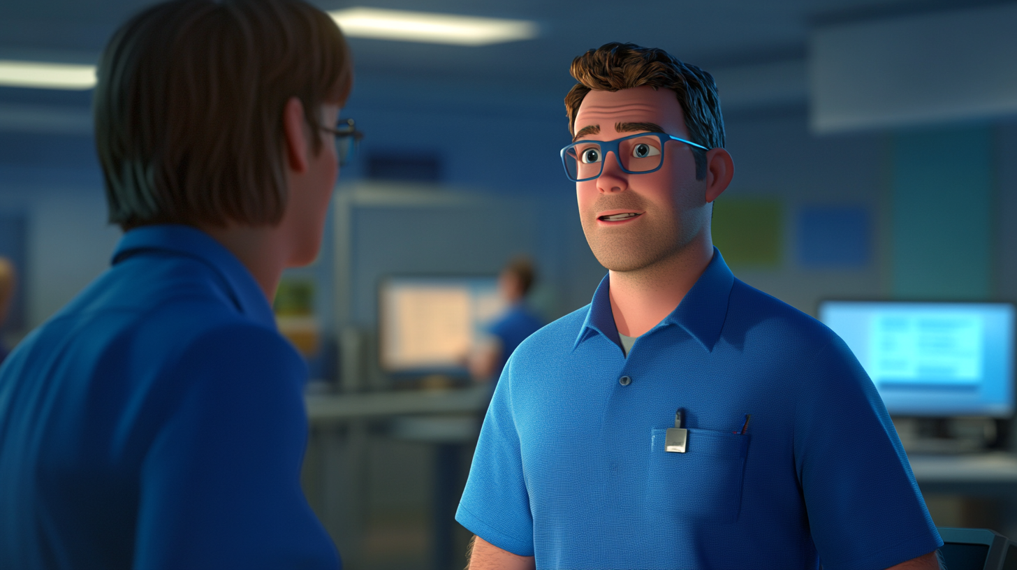 삼성 서비스 센터에서 기술자가 고객에게 AS 지원을 제공하는 모습, 밝은 조명과 전문적인 분위기 연출.