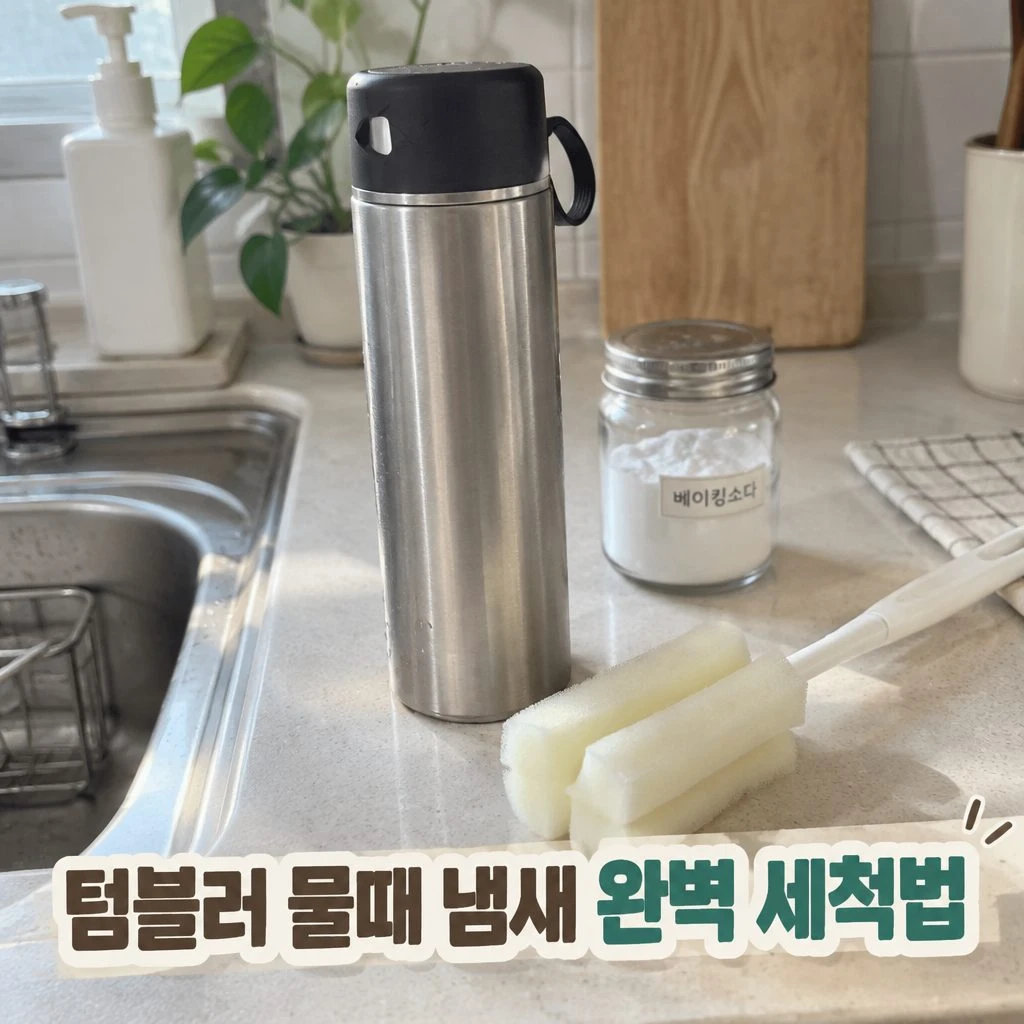 텀블러 세척법에 쓰는 베이킹소다와 스펀지 솔