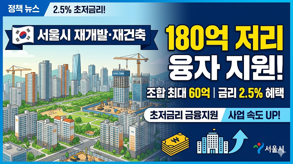 서울시 재개발&middot;재건축 180억 저리 융자 지원! 조합 최대 60억, 금리 2.5% 혜택 정리