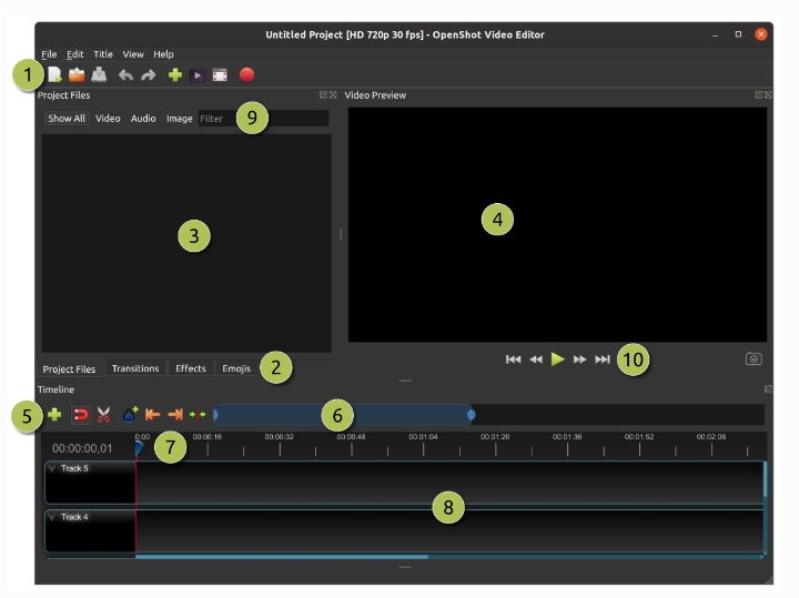 OpenShot 실행 초기화면