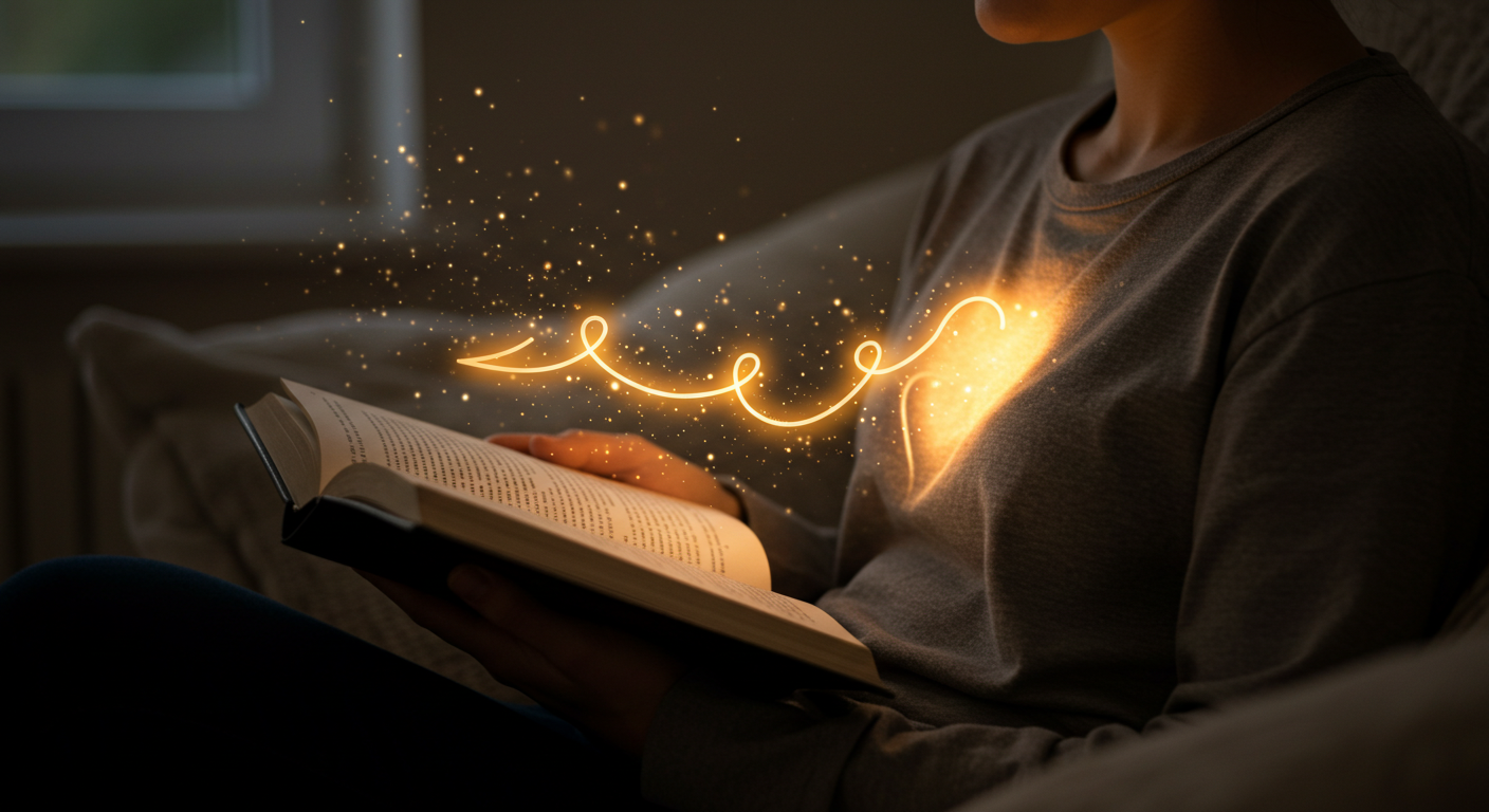 책 속 문장이 마음에 와 닿는 모습을 표현한 참고 이미지