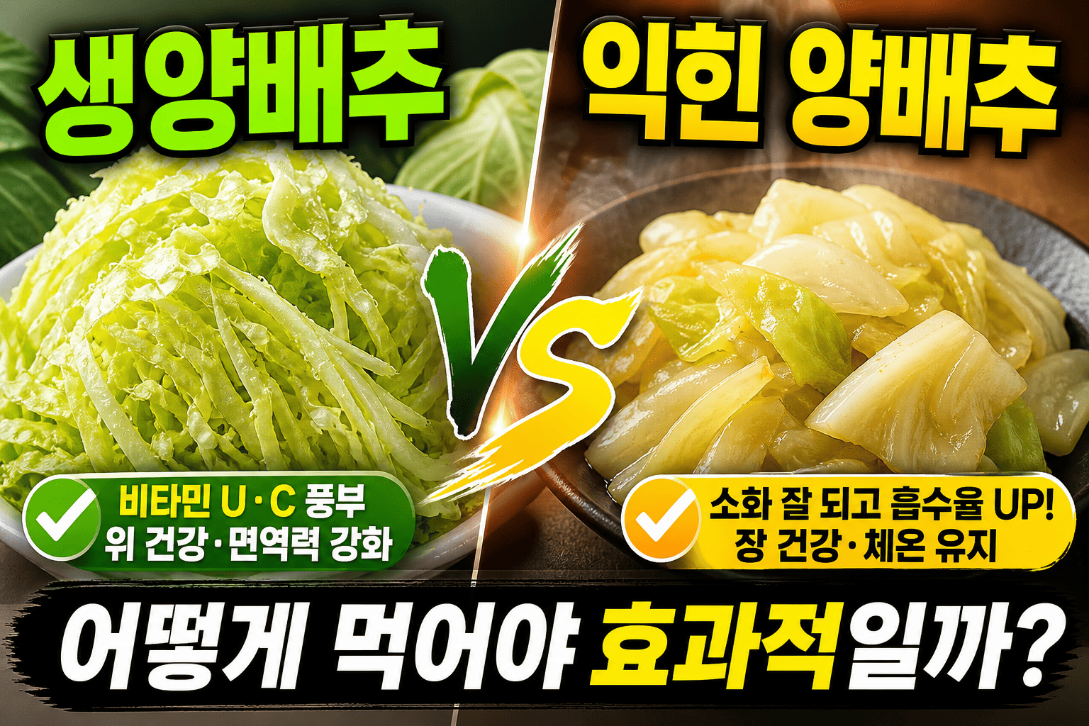 생양배추 vs 익힌 양배추 (영양, 차이, 효과)