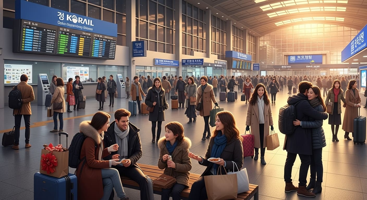 추석 연휴에 혼잡한 기차역 모습