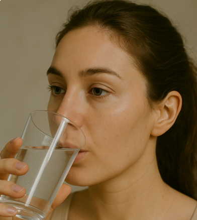 수분을 섭취하고 있는 여성 사진
