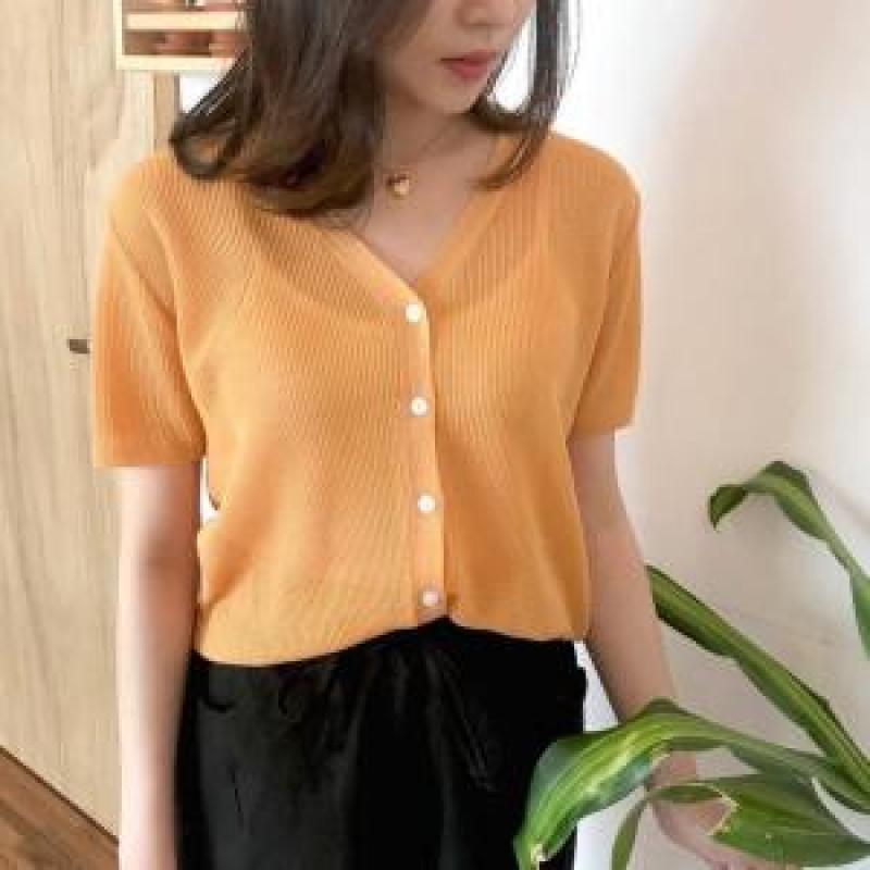 오렌지 가디건 빅 사이즈 반팔 가디건 사무실 가디건