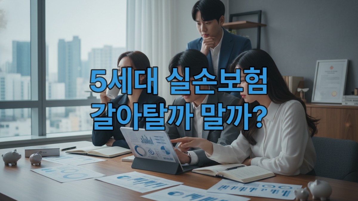 다양한 연령대의 한국인들이 2026년 5세대 실손보험 전환 여부를 고민하며 상담하는 모습.