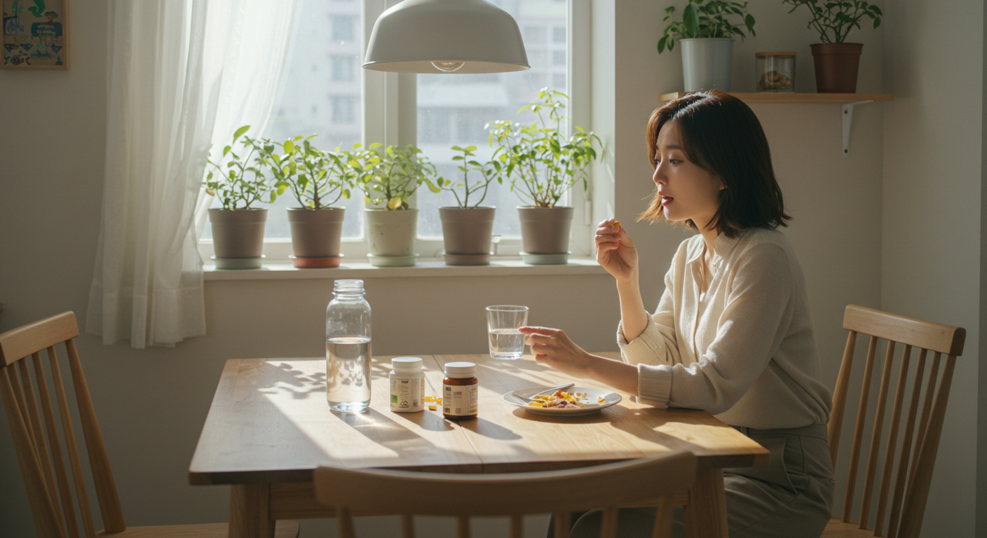 비타민 복용 실천 팁, 식사 직후 섭취 권장 상황 표현 이미지
