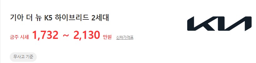 더뉴 K5 2세대 하이브리드 중고차 시세