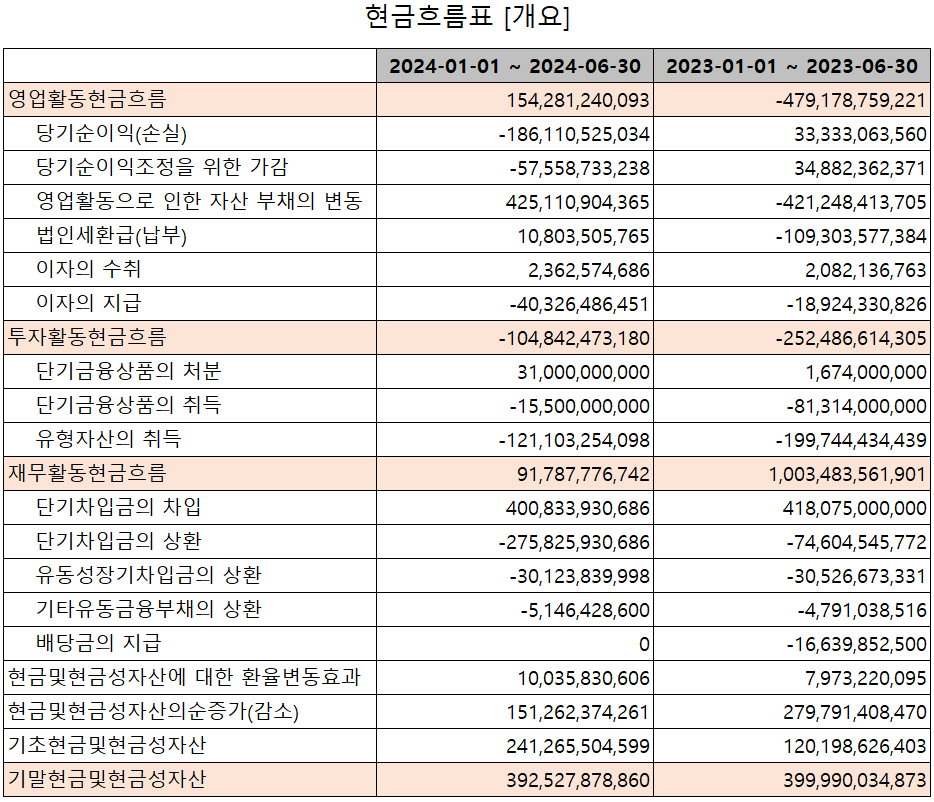 엘앤에프 - 현금흐름표
