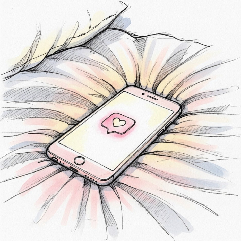 따스한 햇살이 비치는 침대 위 스마트폰