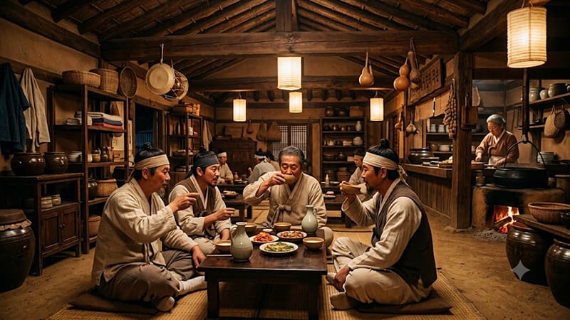 <img src=”Interior-of-a-traditional-Korean-tavern.jpg” alt=”한국 전통 주막의 내부 모습”>