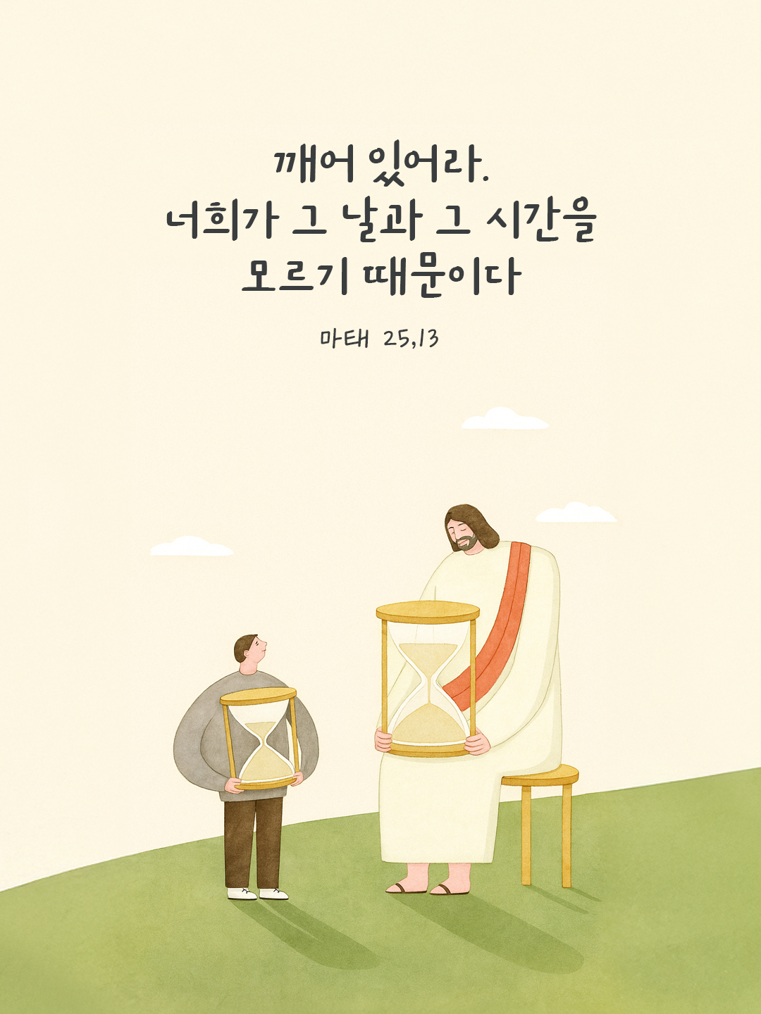 깨어 있어라. 너희가 그 날과 그 시간을 모르기 때문이다. (마태 25,13) by 피어나네 말씀카드 말씀이미지