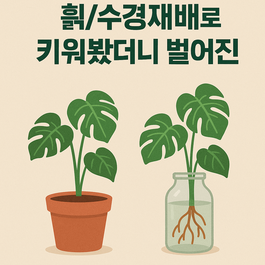 화분 흙 재배와 물속 수경재배의 성장 차이를 비교
