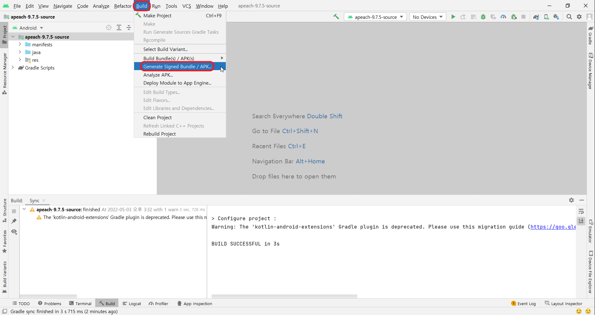 Build> Generate Signed Bundle / APK