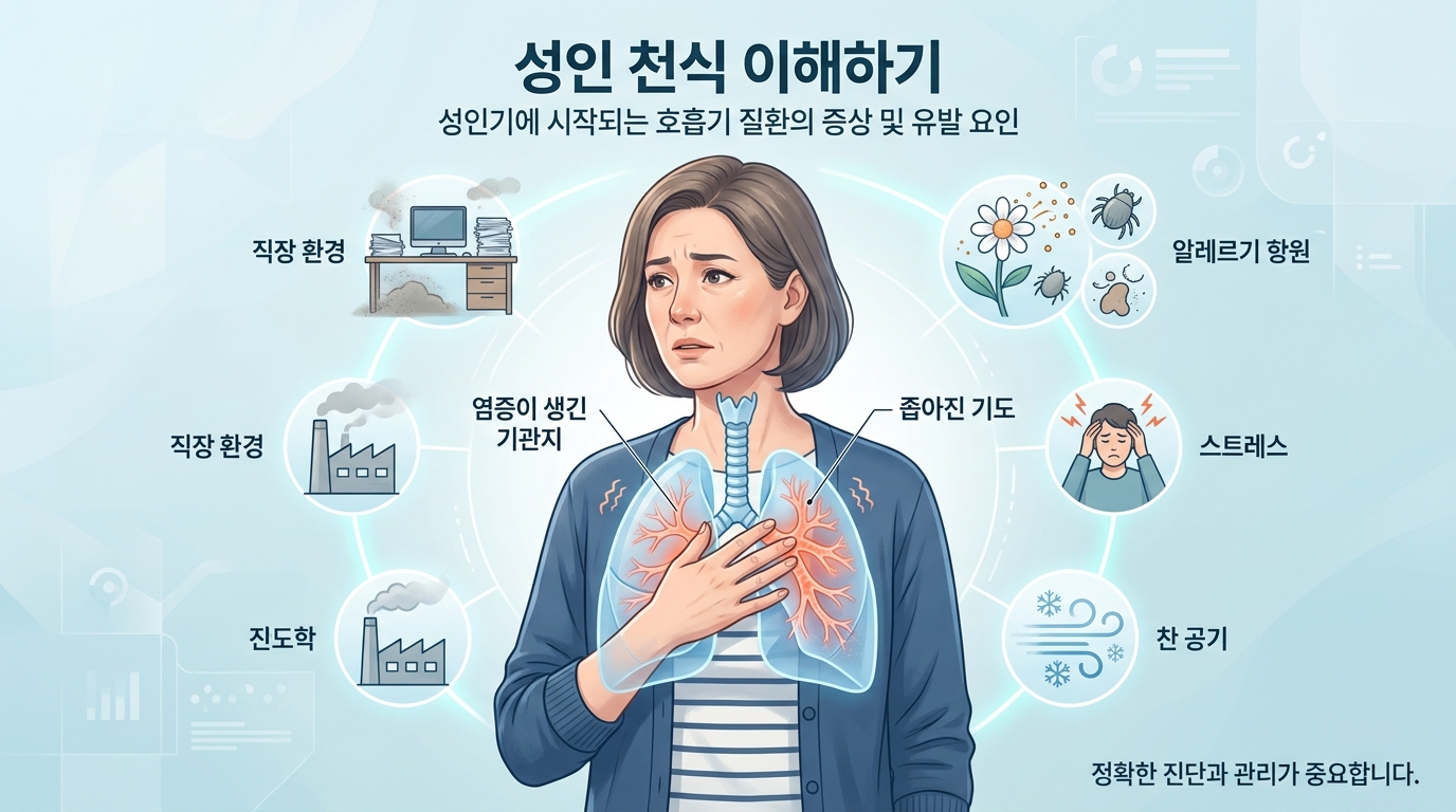 30-40대 성인이 가슴 부위를 잡고 있는 모습 (갑작스러운 증상 표현)