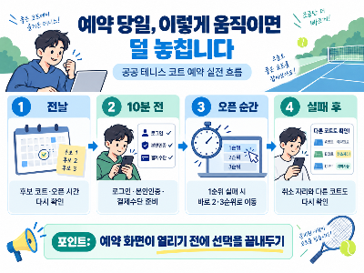 공공 테니스 코트 예약, 직장인이 &lsquo;예약 전쟁&rsquo; 성공률을 높이는 준비법