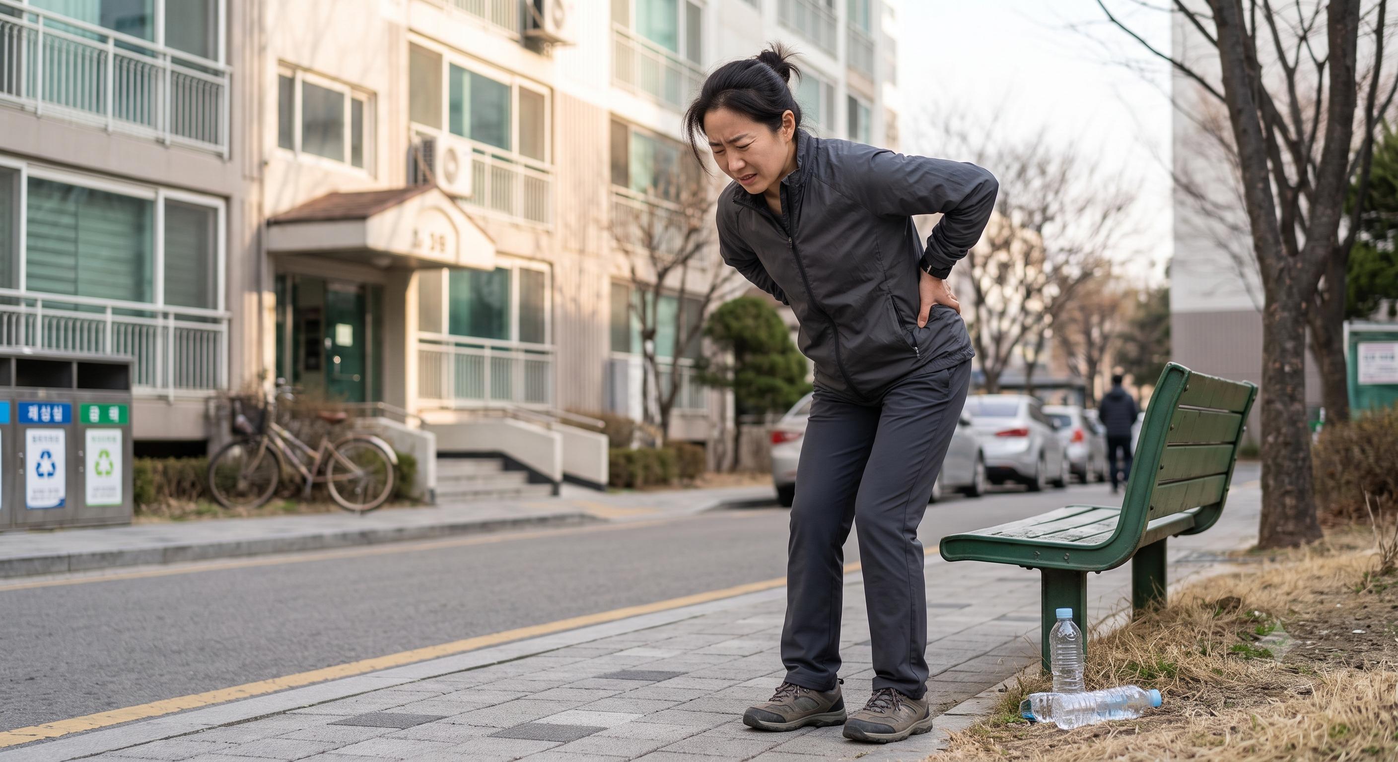 허리를 짚고 있는 사람