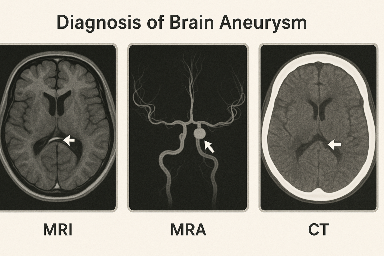 MRI, MRA, CT 뇌혈관 검사 이미지 비교