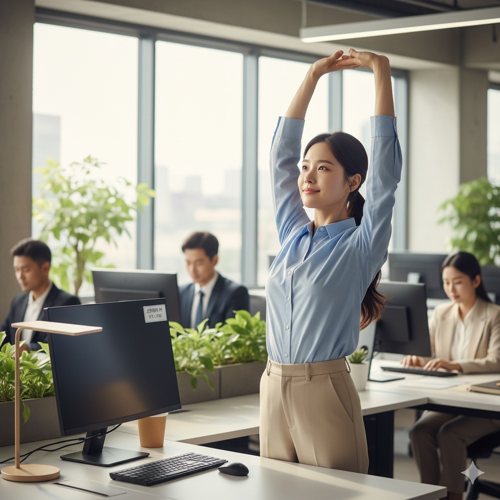 척추건강을 위해 스트레칭하는 모습