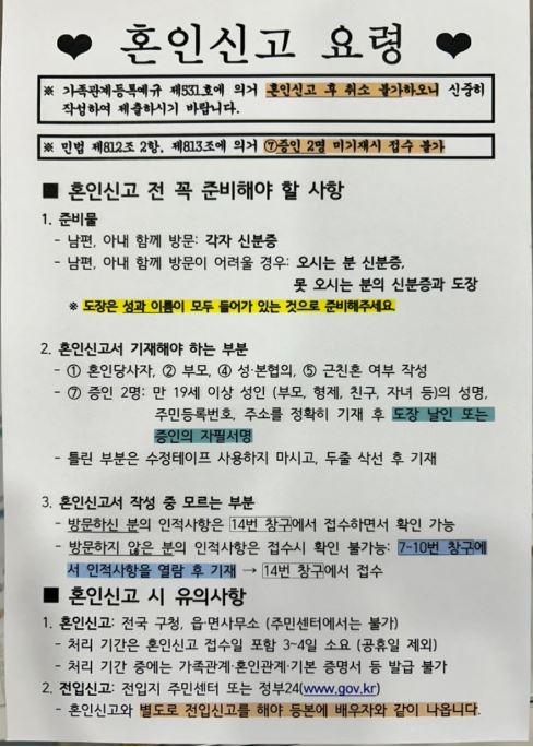 혼인신고 요령