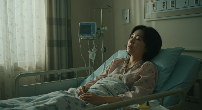 환자가 검사 후 휴식하는 장면