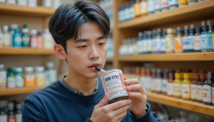 충제 라벨을 자세히 살펴보며 건강을 챙기는 남성
