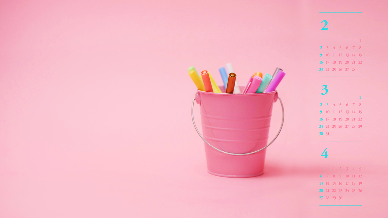 12 핑크색 연필꽂이 B - 2025년3월 노트북배경화면