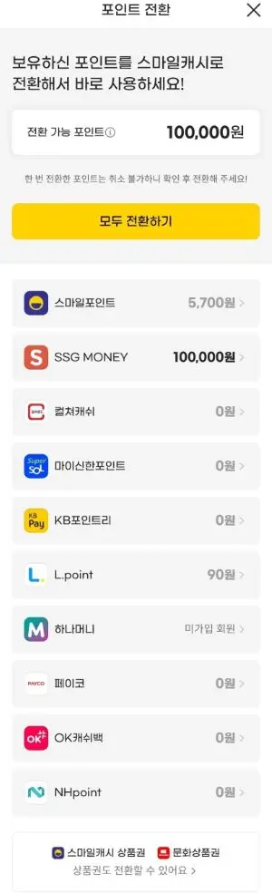 지마켓에서 포인트전환하는 메뉴와 통합 포인트 종류
