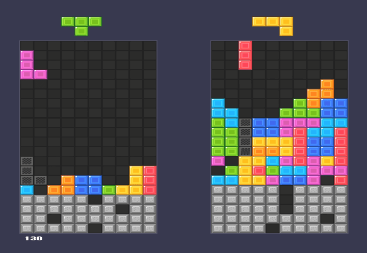 테트리스-하트-게임에서-일대일-대결을-하는-화면