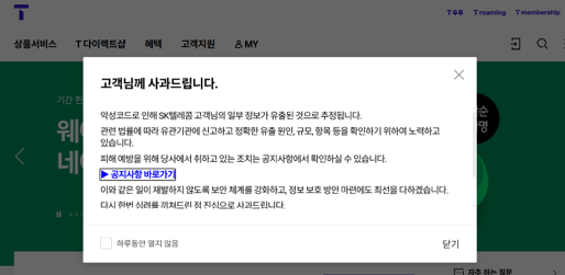 SKT 유심 보호 서비스 바로가기