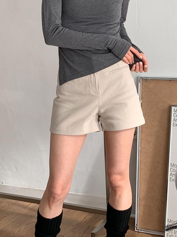 포켓 하이웨스트 절개 기모 반바지 겨울 3부 숏팬츠