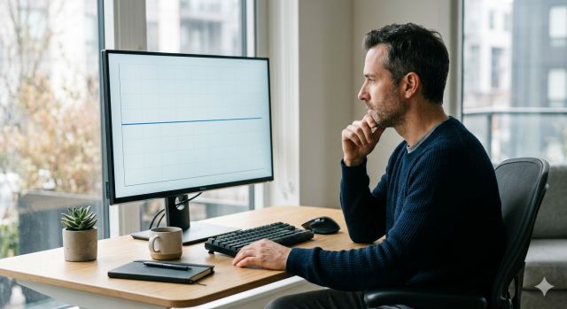 삼성전자 주가 횡보 그래프를 보며 투자 판단을 고민하는 장면