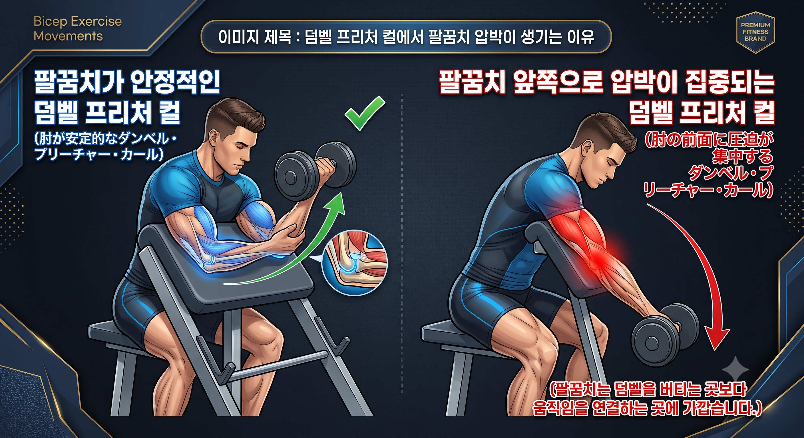 덤벨 프리처 컬에서 팔꿈치 압박이 생기는 이유