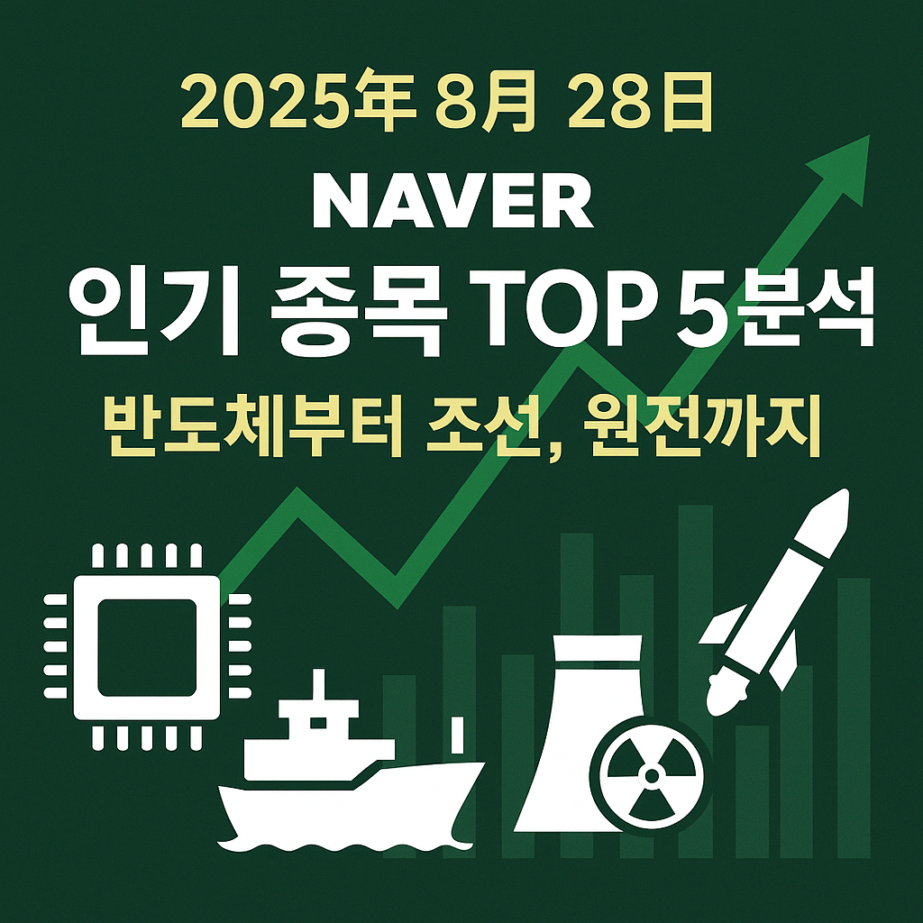 2025년 8월 28일 네이버 인기 종목 TOP 5 분석 – 반도체부터 조선, 원전까지