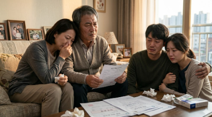 암진단후 힘들어하는 가족들의 모습