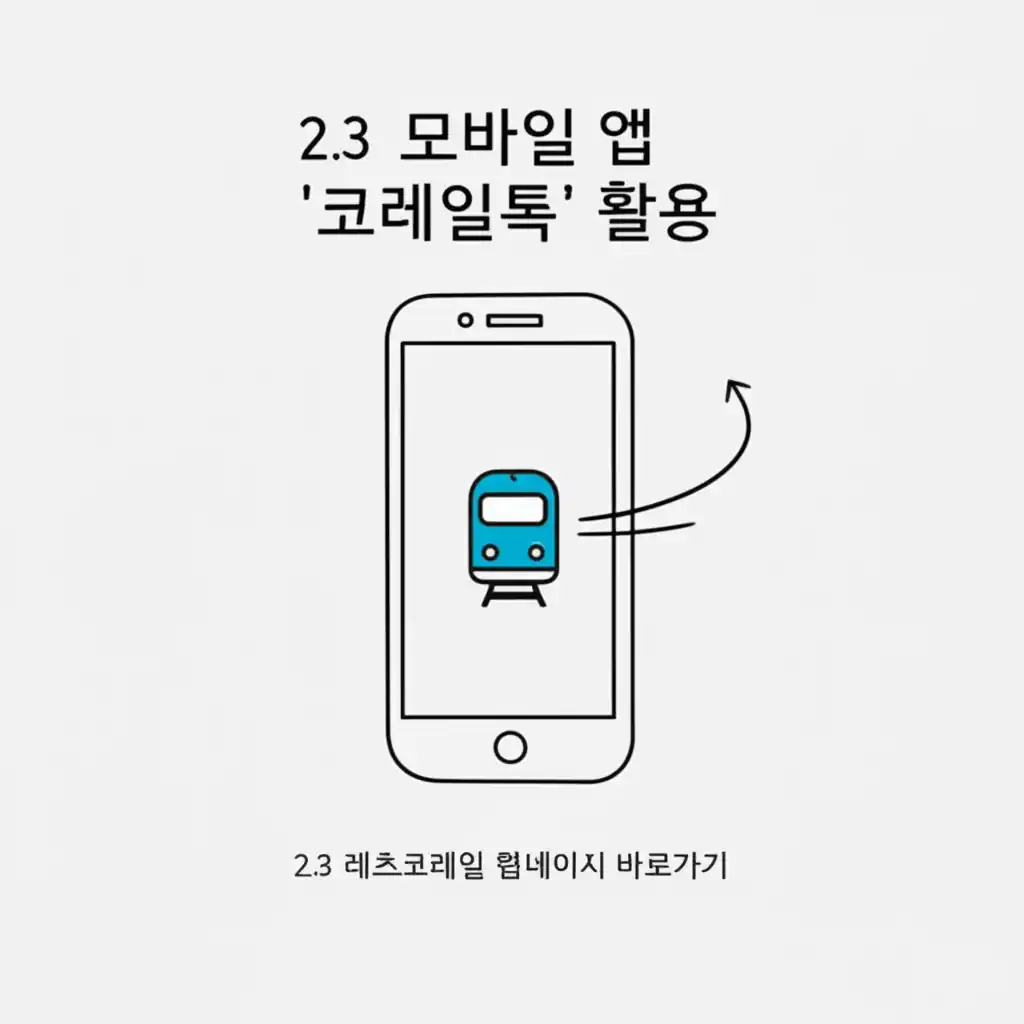 모바일 앱 코레일톡으로 레츠코레일 홈페이지 바로가기 기능을 편리하게 사용하는 화면.