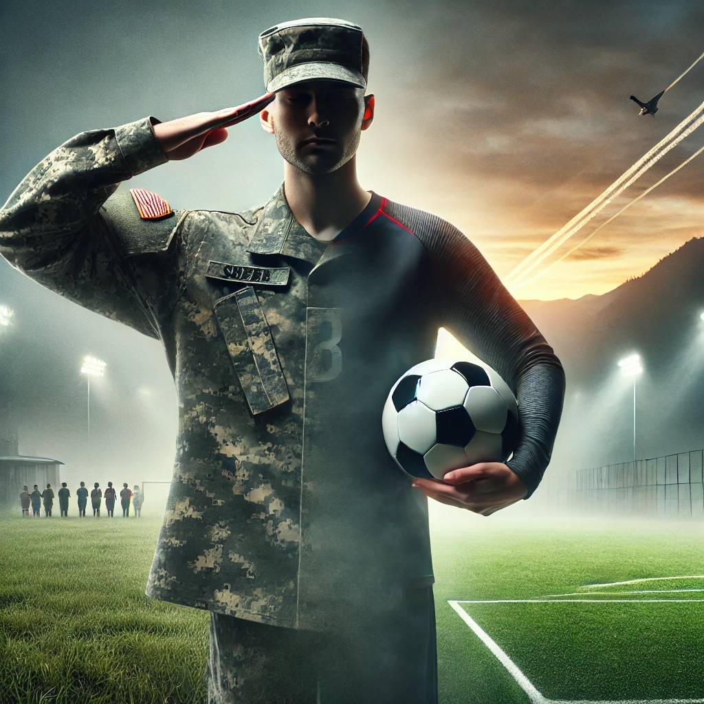 축구공을 든 경례하는 군인