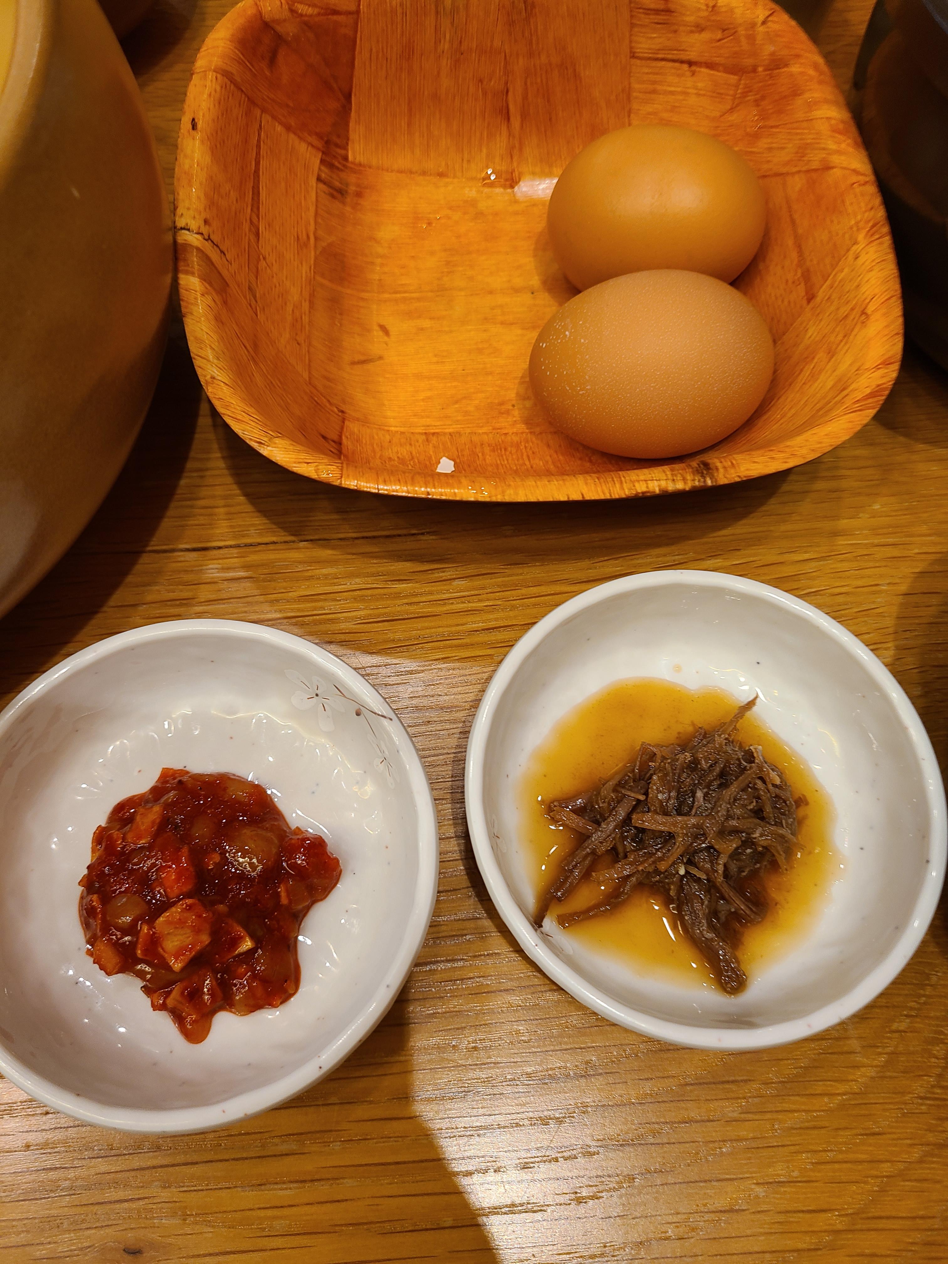 Egg, Pickled squid and braised beef