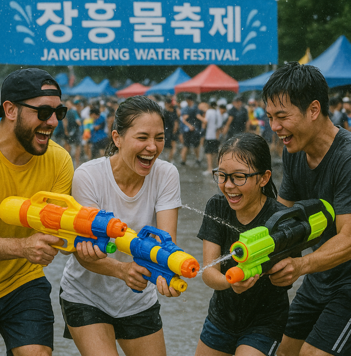 장흥물축제 물총싸움하는 모습