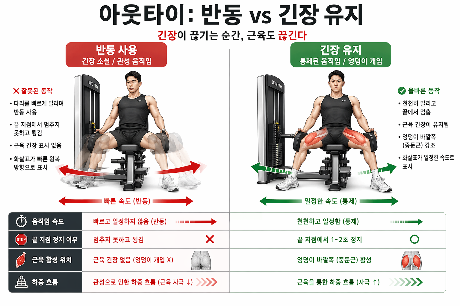 “아웃타이: 반동 vs 긴장 유지”