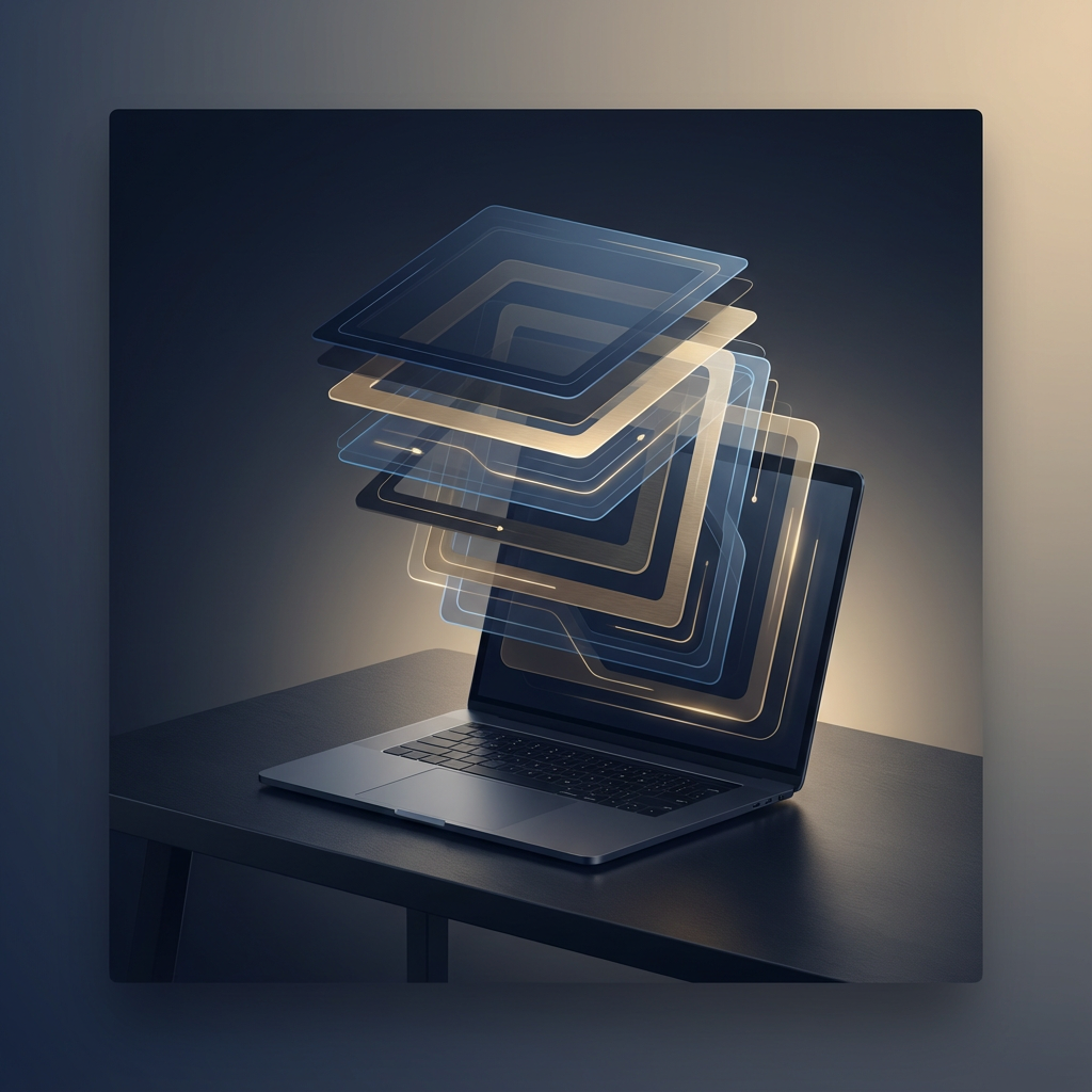 AI 이미지 작업 흐름을 표현한 레이어 구조 이미지