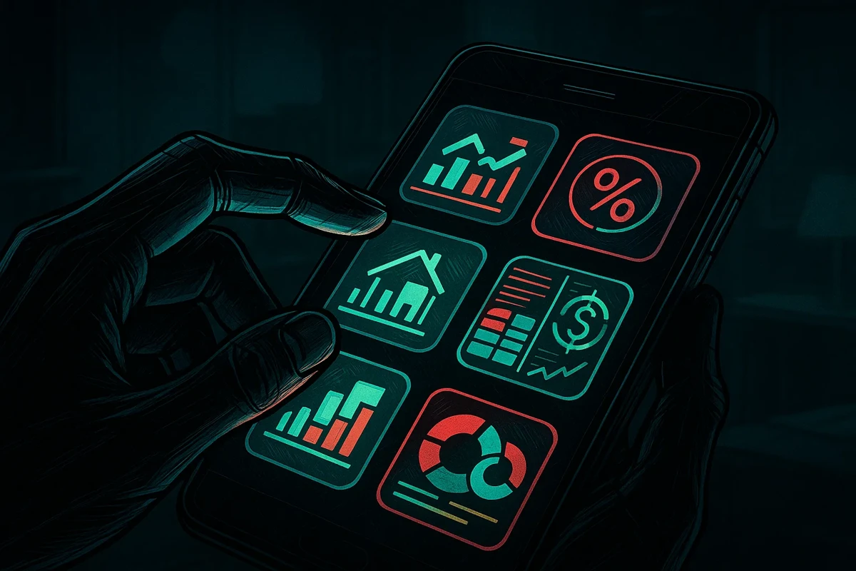 스마트폰 화면에 여러 대출 비교 플랫폼 앱들이 표시되고 금리 수치들이 비교되는 모습