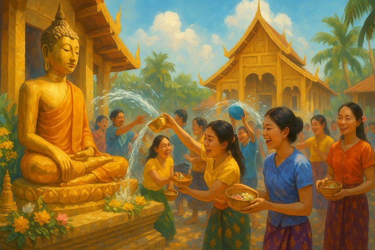 용의 후예가 춤추는 라오스 '삐마이' 축제의 봄맞이 의식 (정화,물의식,부활)